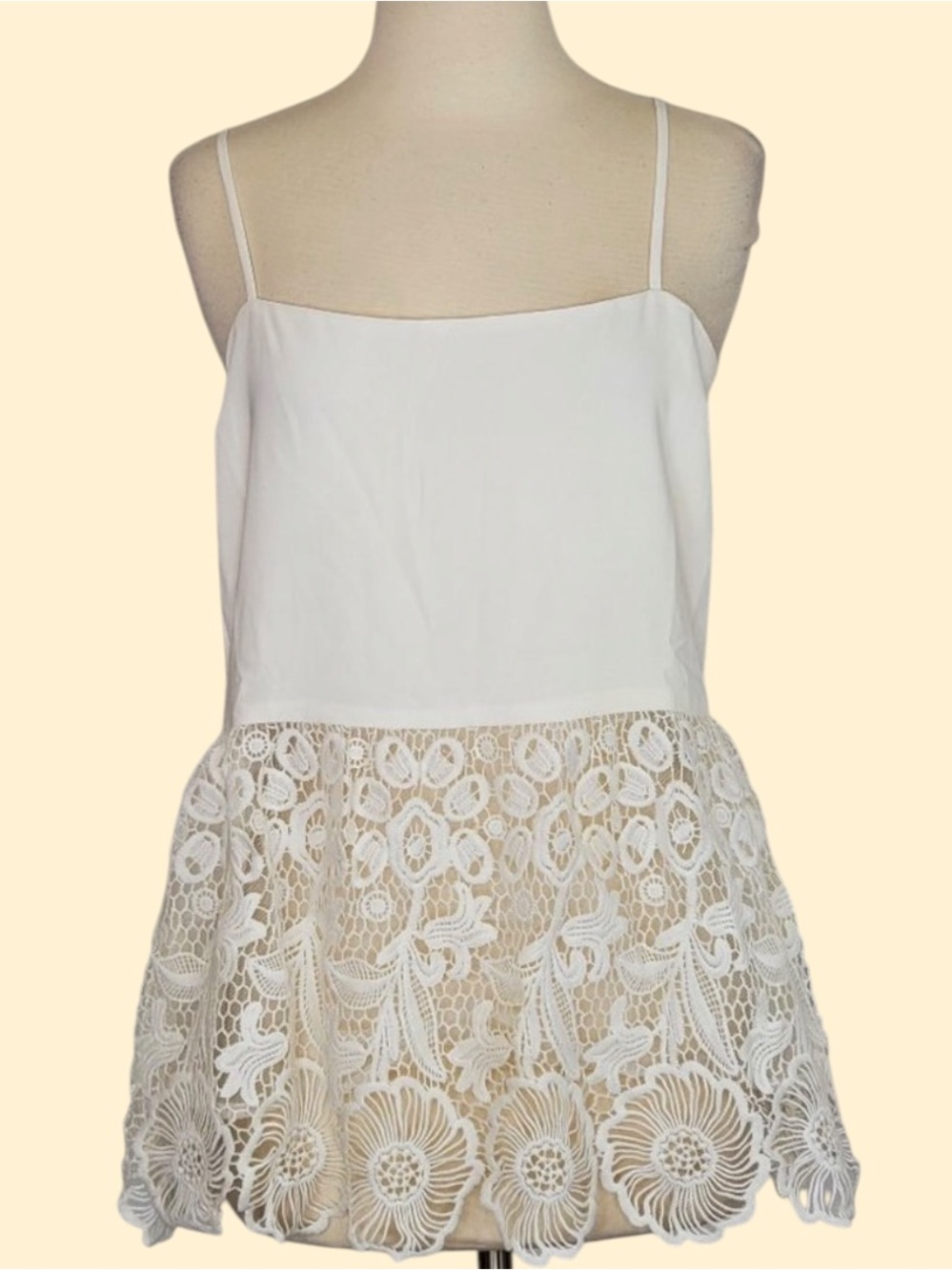 English Factory White Lace Trim Spaghetti Strap Tank Top With Zipper Back